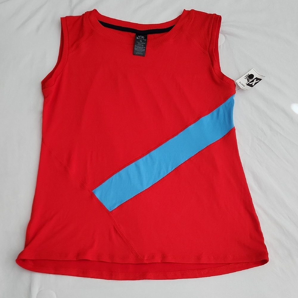 Women’s Red Sleeveless Top with Blue Accent